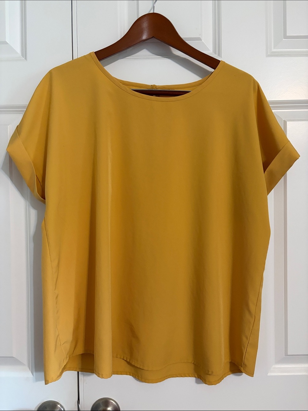 SHEIN Mustard Short Sleeve Round Neck Blouse